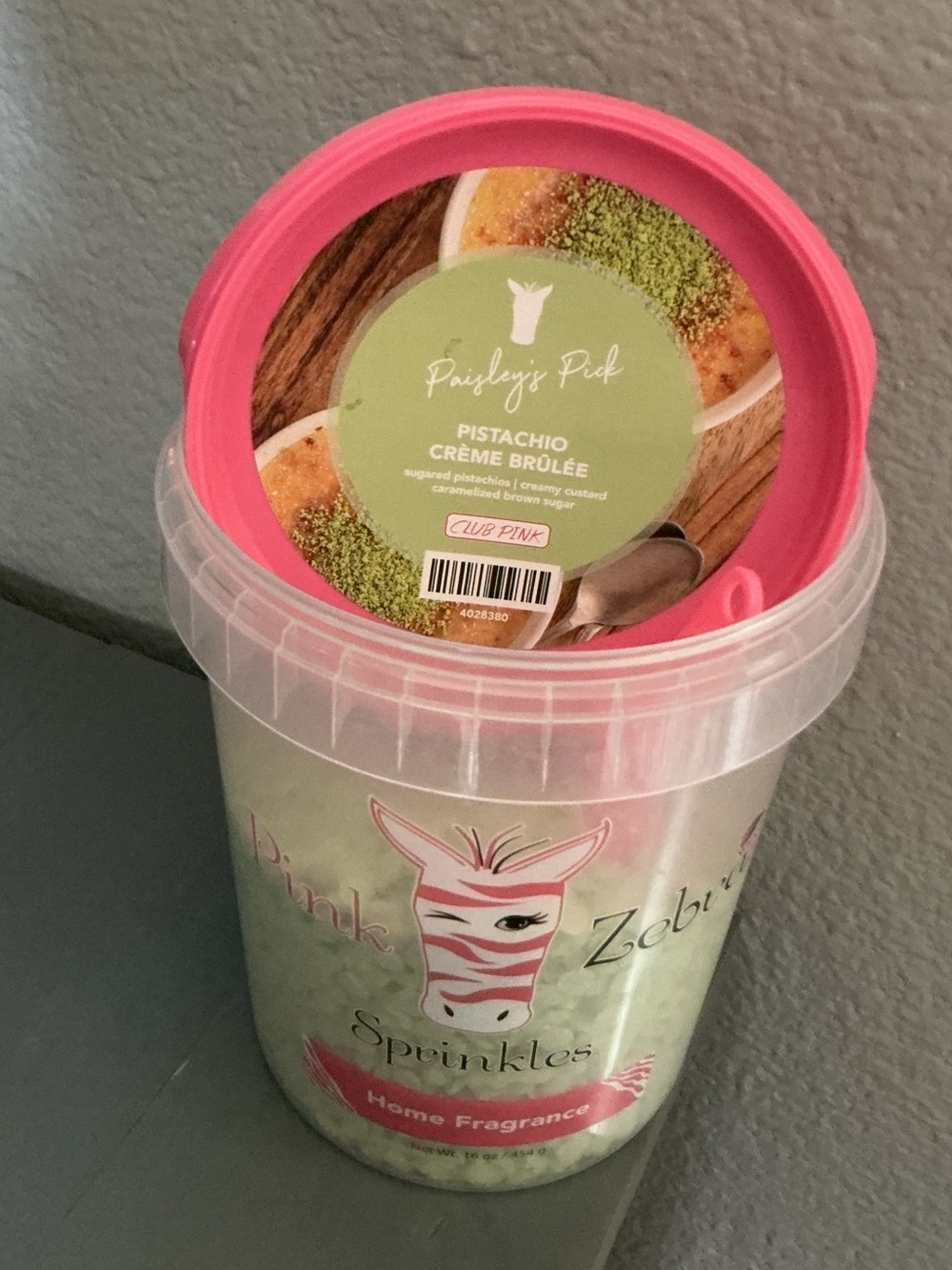 Pistachio Crème Brûlée Pink Zebra Wax Melts in a 4 oz blend bag